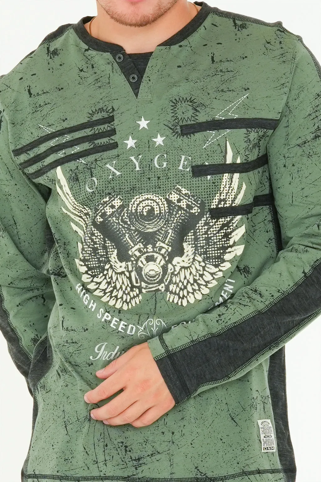 Long Sleeve Printed Henley