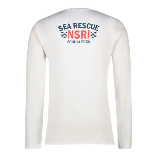 Long Sleeve Tee - NSRI left chest and waves back print - White