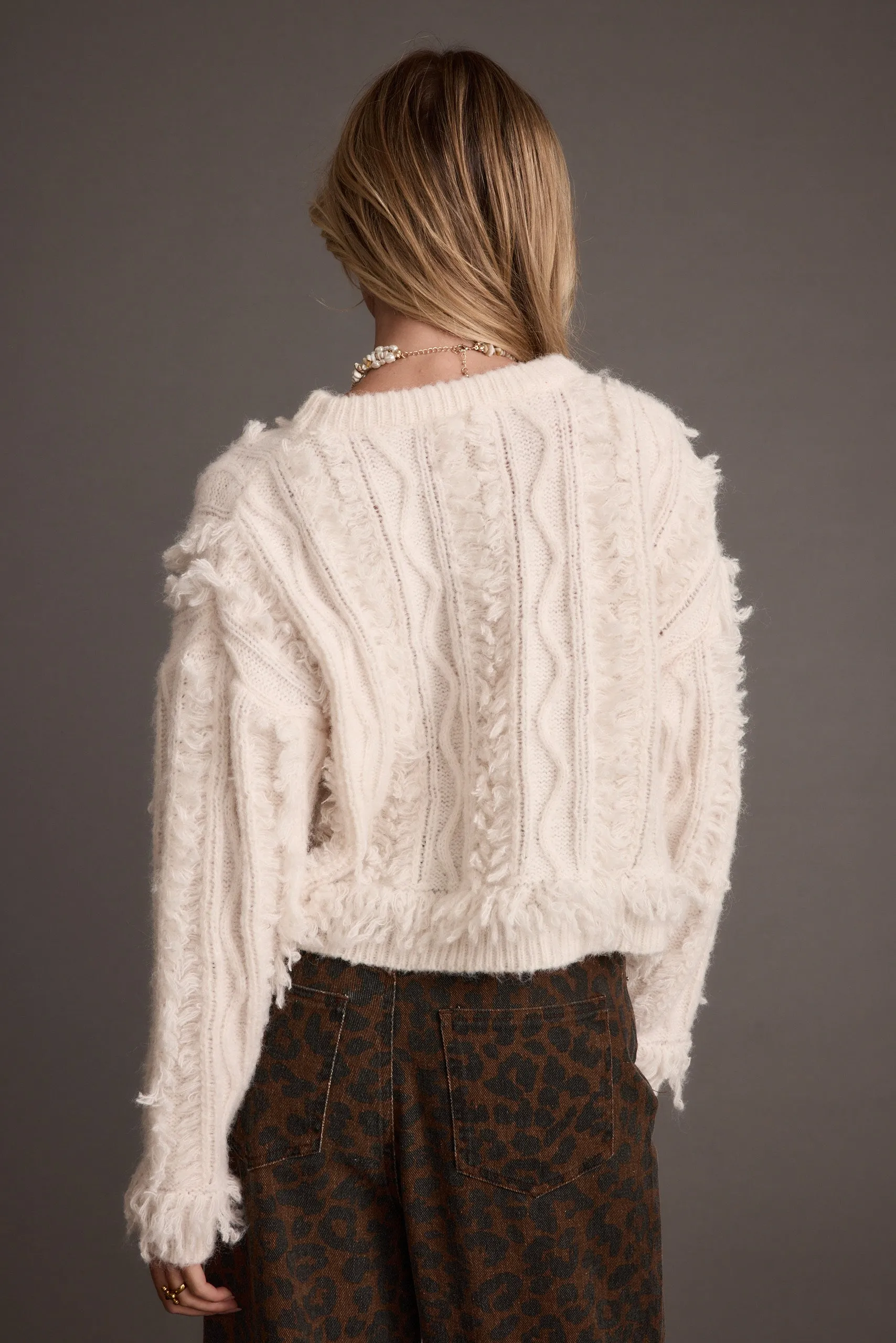 Lorie Beige Fringe Sweater