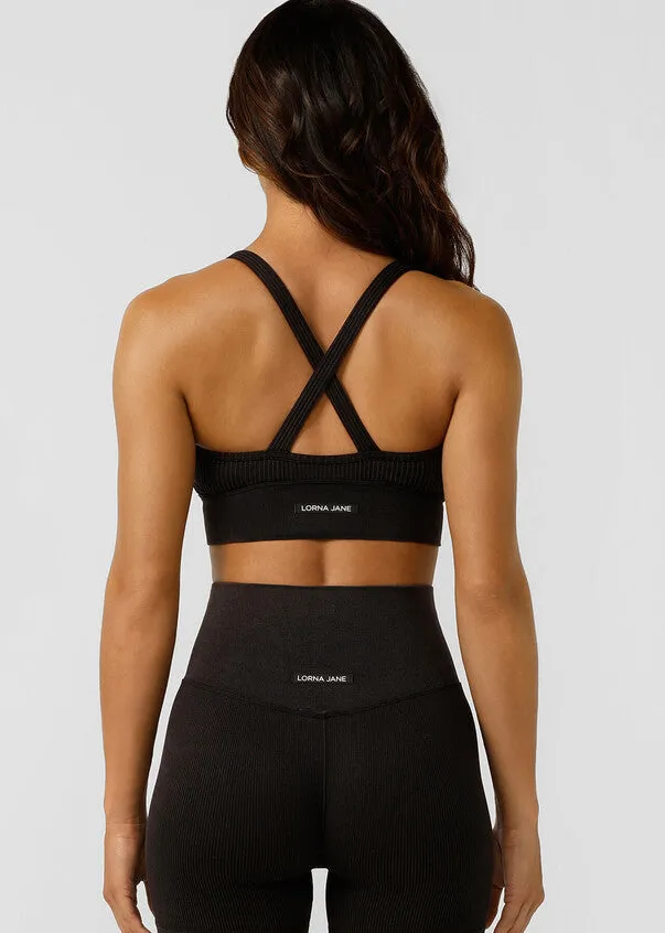 Lorna Jane It Girl Wide Rib Seamless Sports Bra - Washed Black