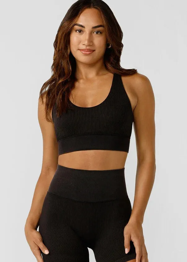 Lorna Jane It Girl Wide Rib Seamless Sports Bra - Washed Black