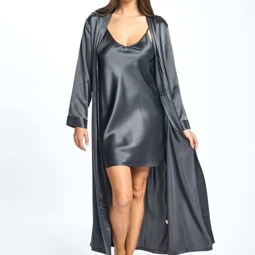 Love & Lustre Silk Long Robe - Monument