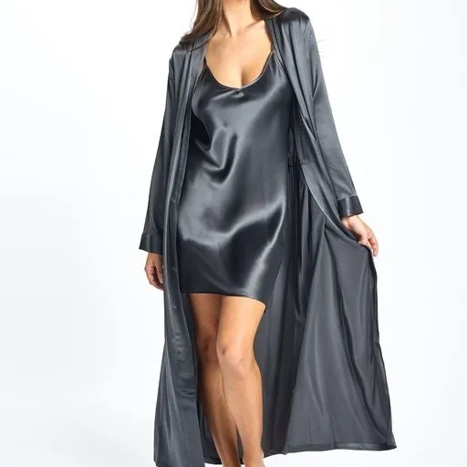 Love & Lustre Silk Long Robe - Monument