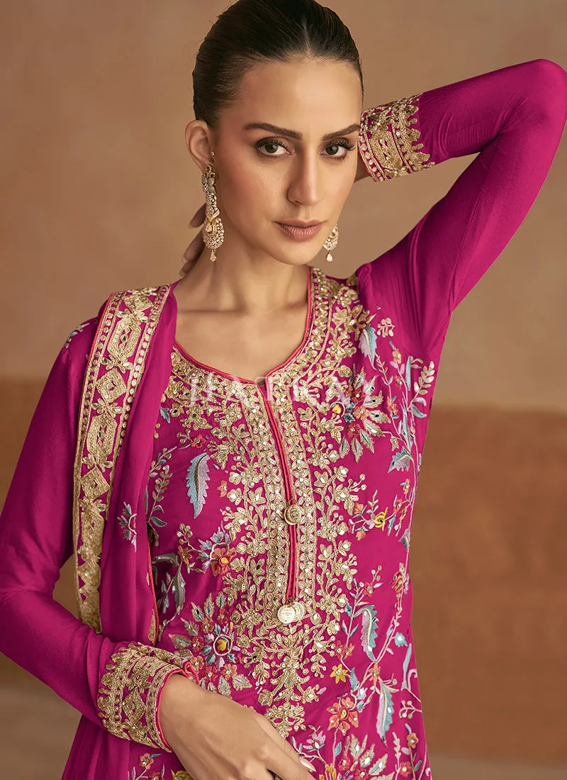 Magenta Multicoloured Palazzo Suit