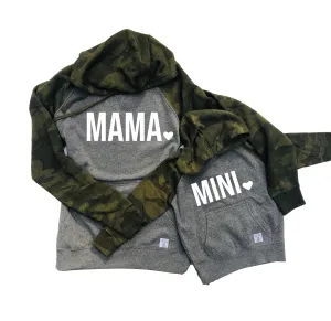 Mama And Mini Hearts Matching Unisex Hoodies | Camo Fleece Hoodies
