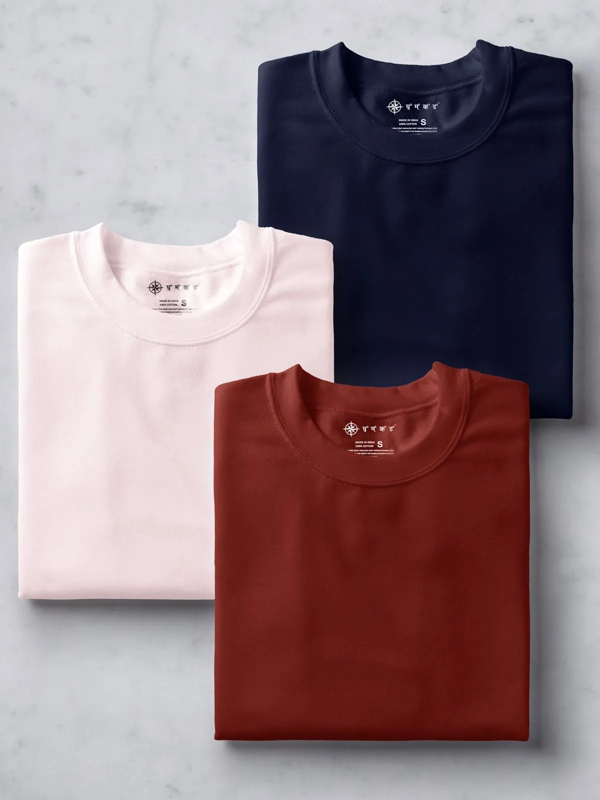 Maroon, Soft pink & Midnight blue Combo T shirts | Pack of 3
