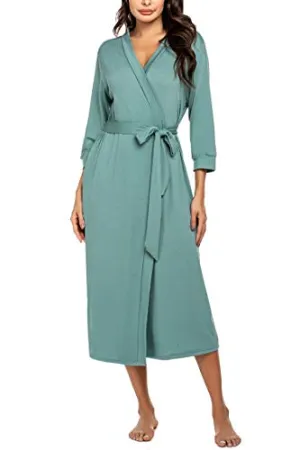 MAXMODA Women Cotton Robes Lightweight Robe Long Knit Bathrobe Soft Sleepwear (Navy Blue, XXL)