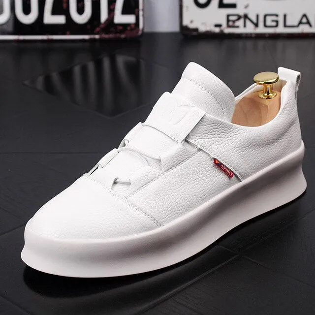 Men Fashion Casual White Shoes Spring Autumn Leather Thick Bottom Breathable Leisure Shoes Male Comfortable Loafers