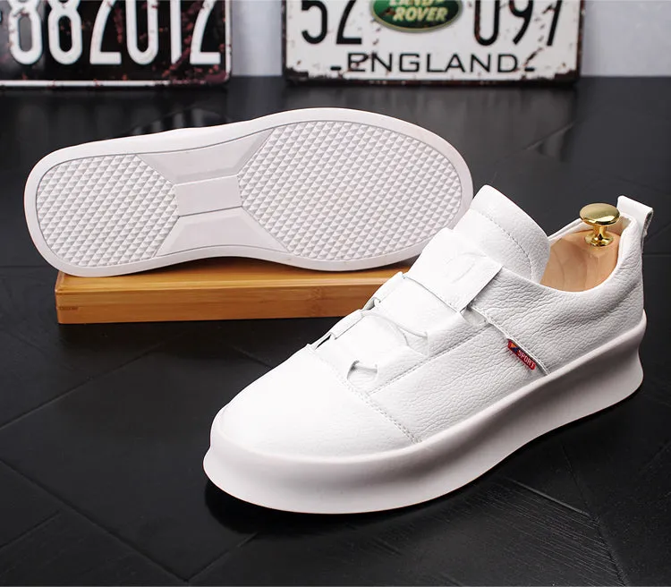 Men Fashion Casual White Shoes Spring Autumn Leather Thick Bottom Breathable Leisure Shoes Male Comfortable Loafers
