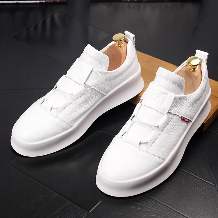 Men Fashion Casual White Shoes Spring Autumn Leather Thick Bottom Breathable Leisure Shoes Male Comfortable Loafers
