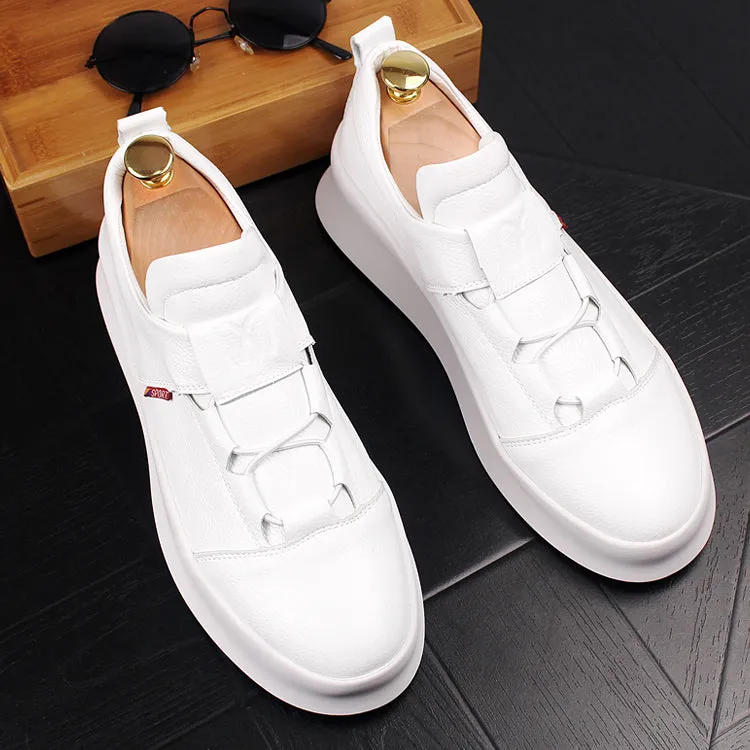 Men Fashion Casual White Shoes Spring Autumn Leather Thick Bottom Breathable Leisure Shoes Male Comfortable Loafers