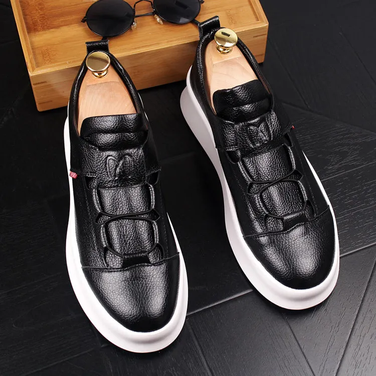 Men Fashion Casual White Shoes Spring Autumn Leather Thick Bottom Breathable Leisure Shoes Male Comfortable Loafers