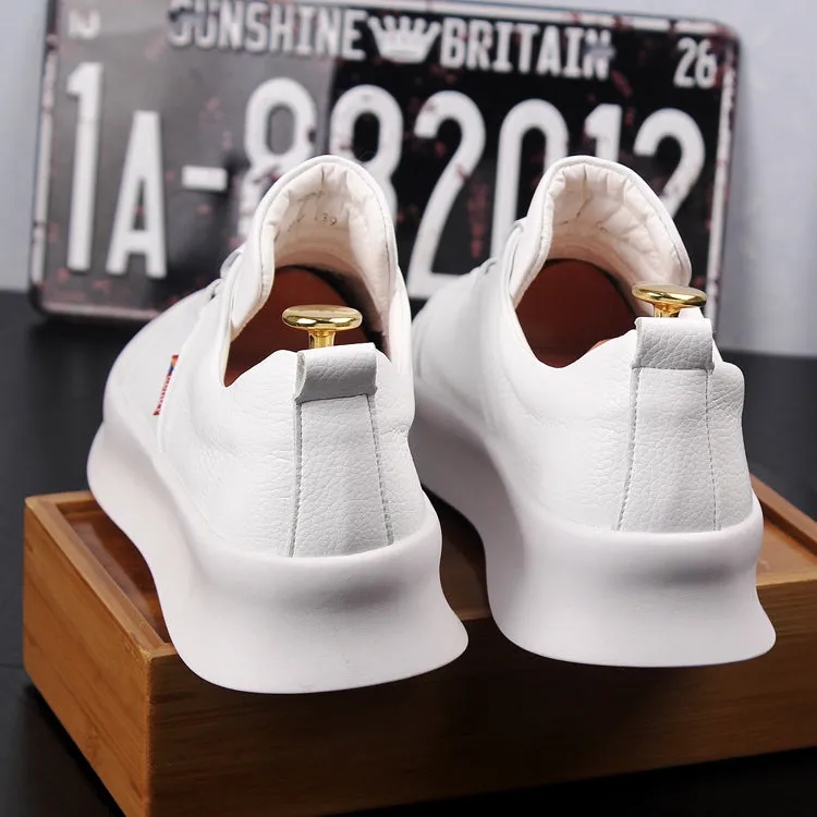 Men Fashion Casual White Shoes Spring Autumn Leather Thick Bottom Breathable Leisure Shoes Male Comfortable Loafers