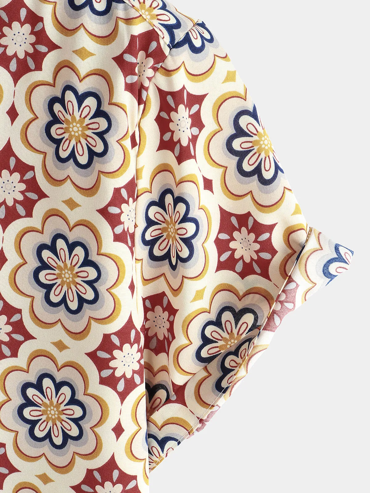Men's Beige Casual Holiday Short Sleeve Floral Button Up Shirt