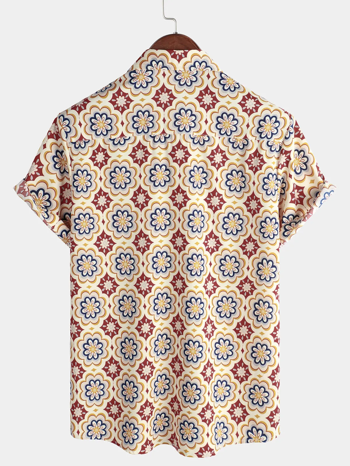 Men's Beige Casual Holiday Short Sleeve Floral Button Up Shirt