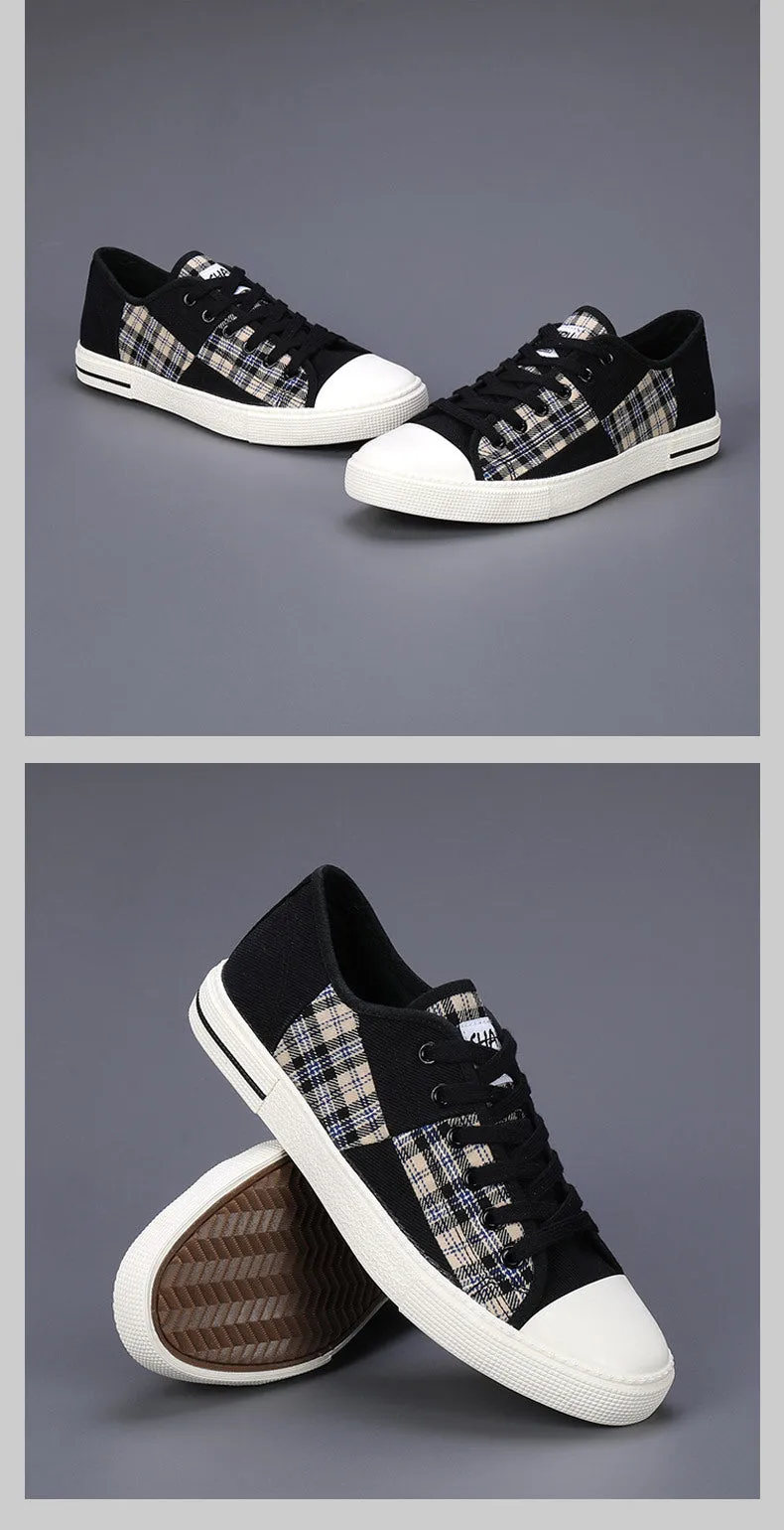 Men's Canvas Height-Increasing Sneakers - Casual Low Top Shoes, Stylish Stitching