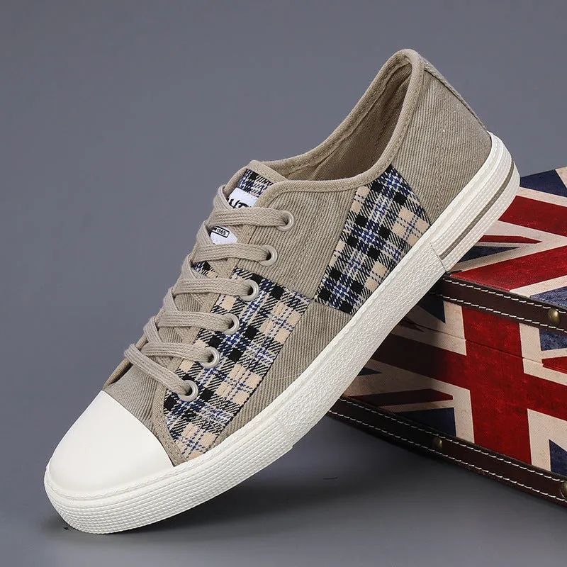Men's Canvas Height-Increasing Sneakers - Casual Low Top Shoes, Stylish Stitching