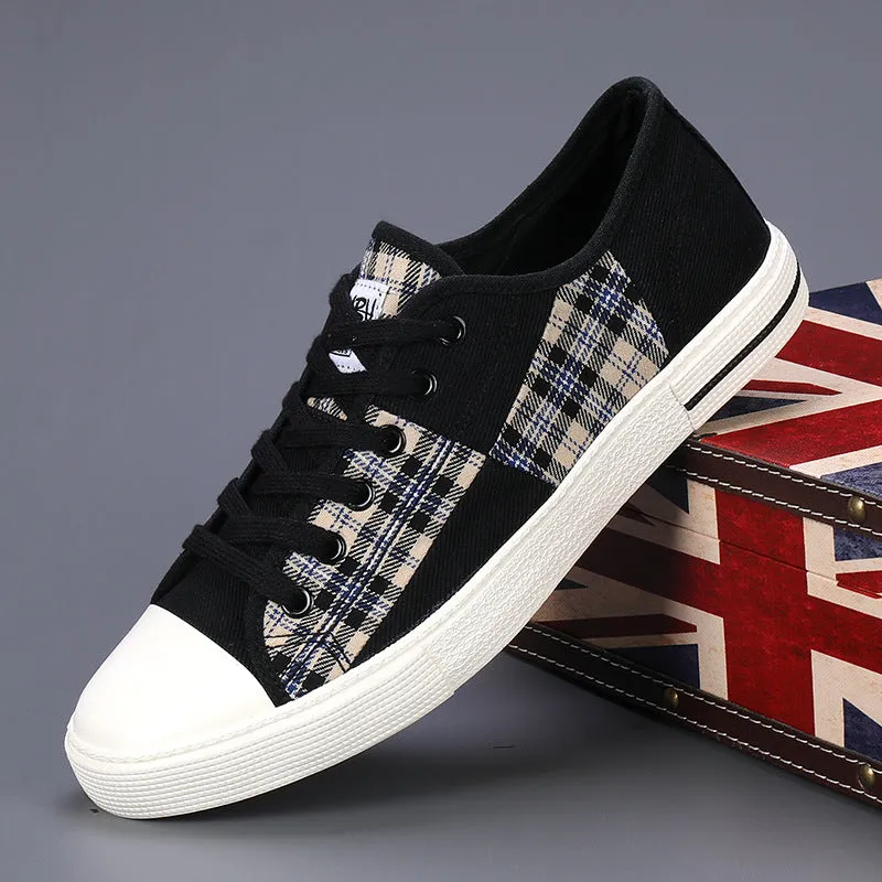 Men's Canvas Height-Increasing Sneakers - Casual Low Top Shoes, Stylish Stitching