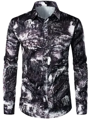 Men's Casual Abstract Print Long Sleeve Button Up Dress Shirt