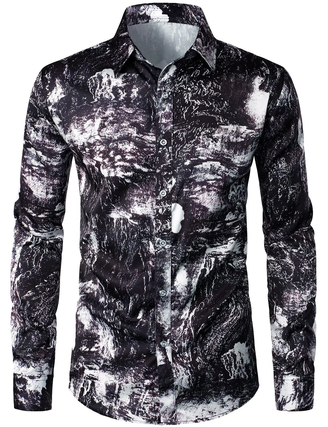 Men's Casual Abstract Print Long Sleeve Button Up Dress Shirt