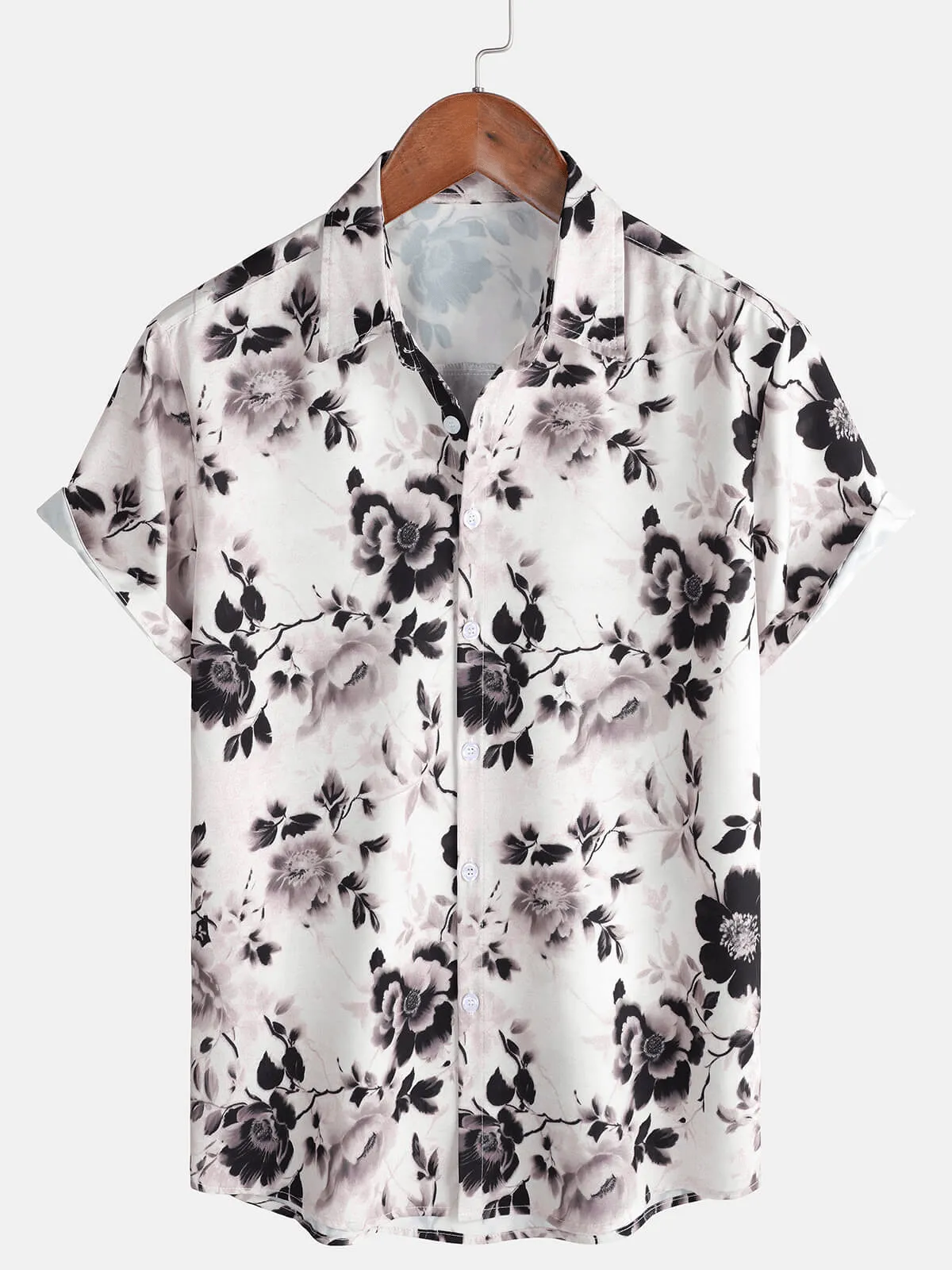 Men's Casual Floral Holiday Short Sleeve Summer Button Up Shirt