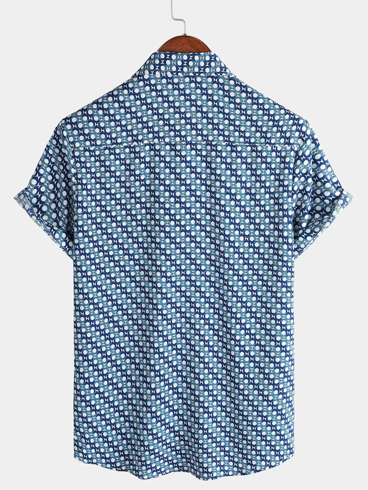 Men's Casual Holiday Summer Short Sleeve Blue Button Up Shirt