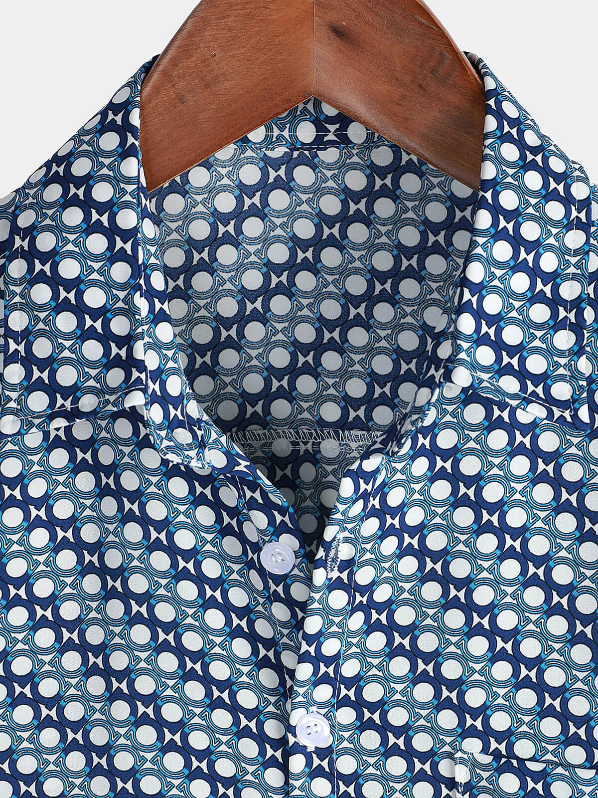 Men's Casual Holiday Summer Short Sleeve Blue Button Up Shirt
