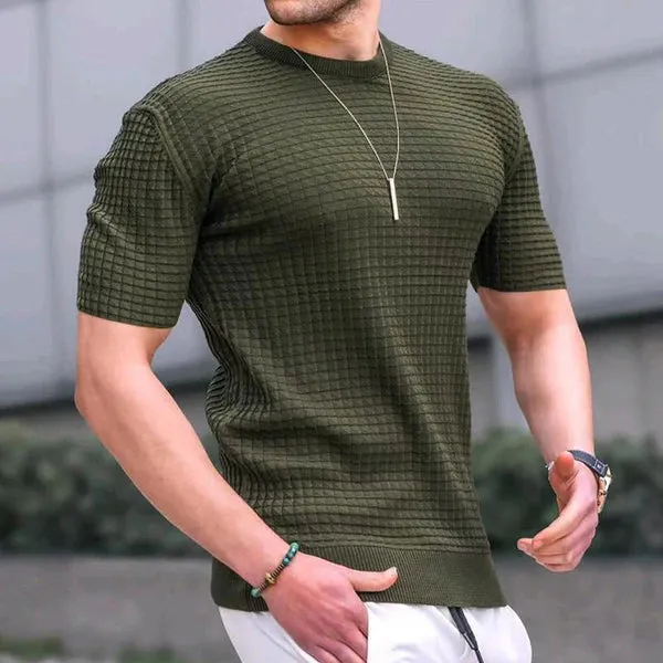 MEN'S CASUAL ROUND NECK WAFFLE T-SHIRT
