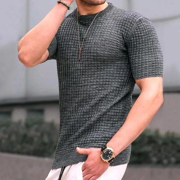 MEN'S CASUAL ROUND NECK WAFFLE T-SHIRT