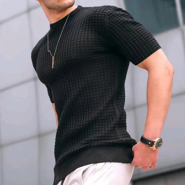 MEN'S CASUAL ROUND NECK WAFFLE T-SHIRT