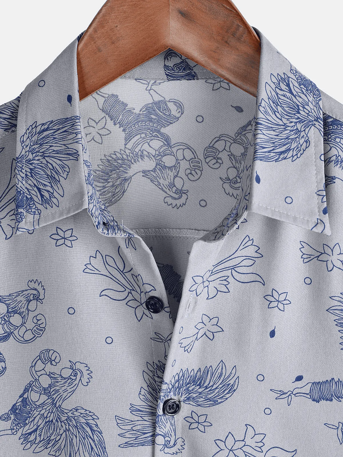 Men's Casual Short Sleeve Funny Hawaiian Gongfu Rooster Button Up Shirt