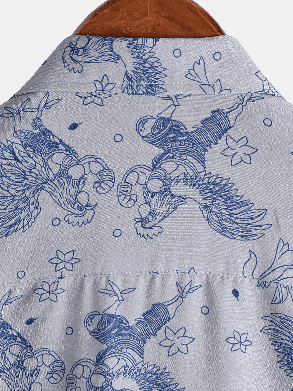 Men's Casual Short Sleeve Funny Hawaiian Gongfu Rooster Button Up Shirt