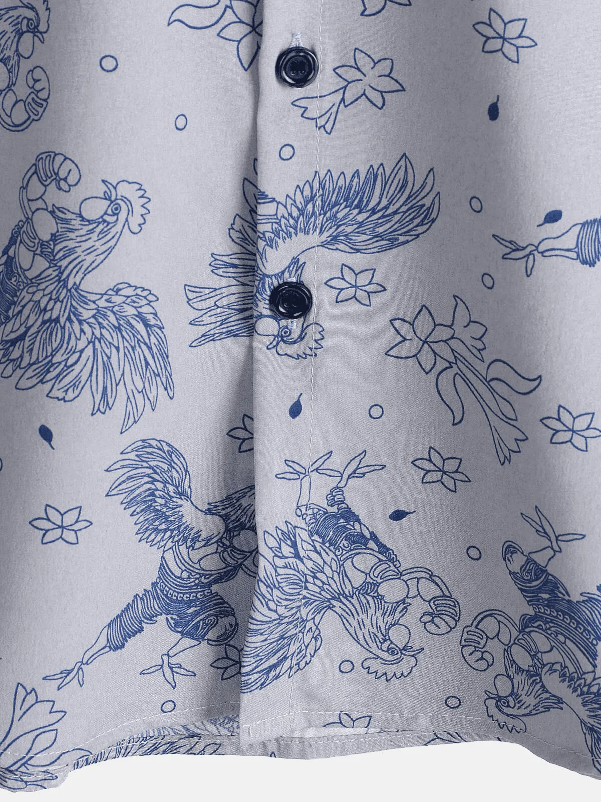 Men's Casual Short Sleeve Funny Hawaiian Gongfu Rooster Button Up Shirt