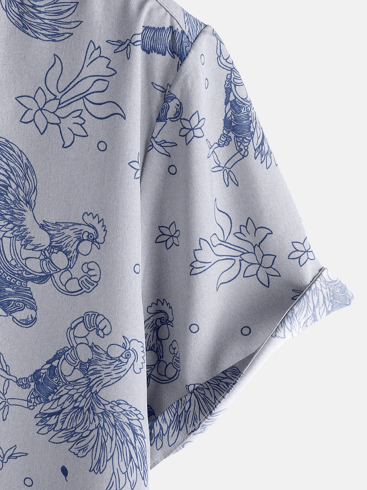 Men's Casual Short Sleeve Funny Hawaiian Gongfu Rooster Button Up Shirt