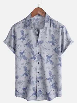 Men's Casual Short Sleeve Funny Hawaiian Gongfu Rooster Button Up Shirt