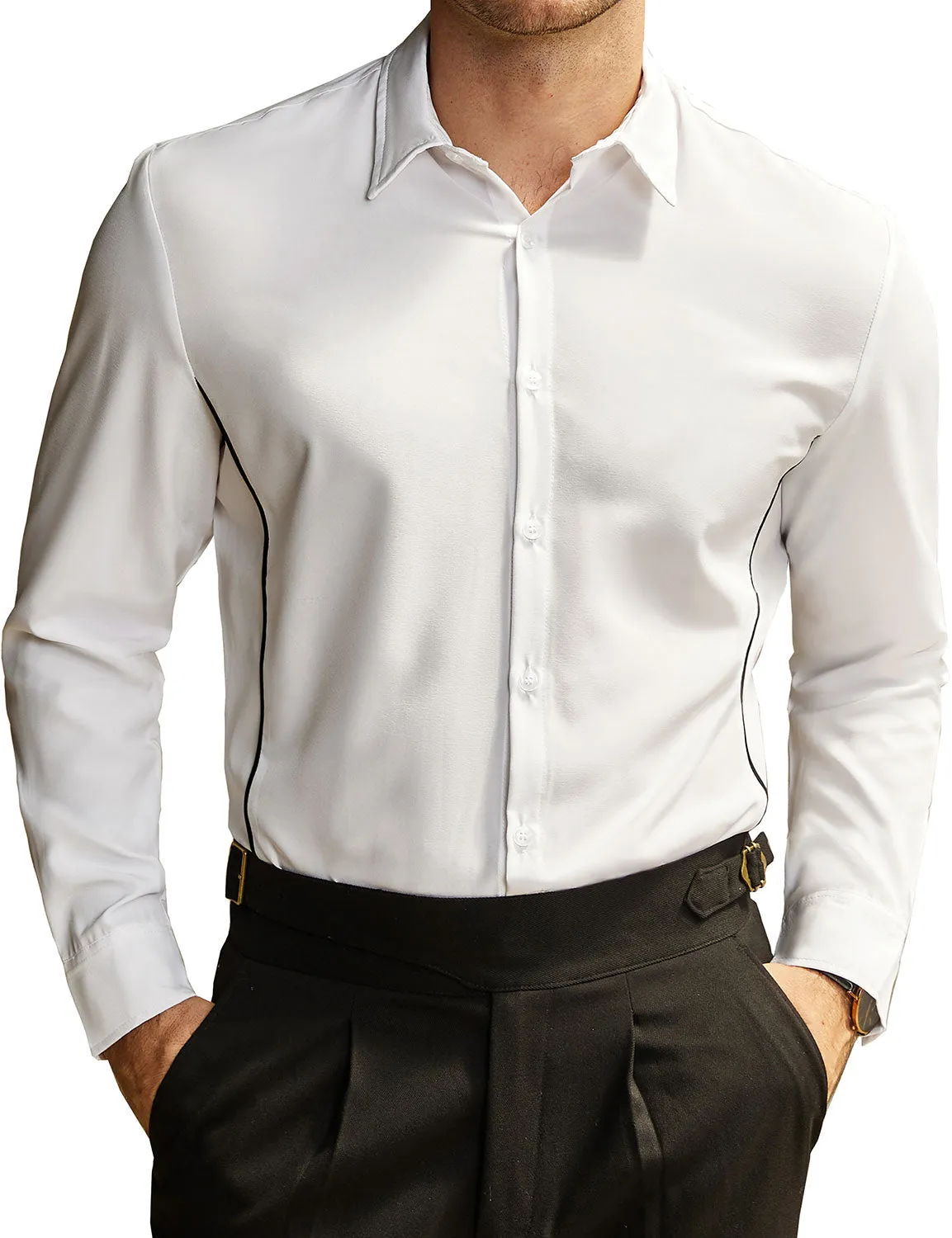 Men's Casual Solid Color Button Up Long Sleeve Dress Shirt