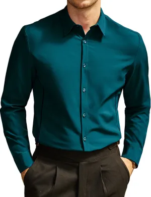 Men's Casual Solid Color Button Up Long Sleeve Dress Shirt
