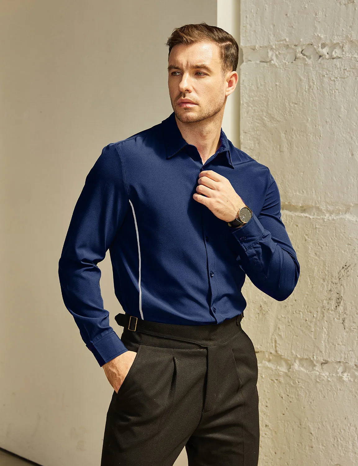 Men's Casual Solid Color Button Up Long Sleeve Dress Shirt