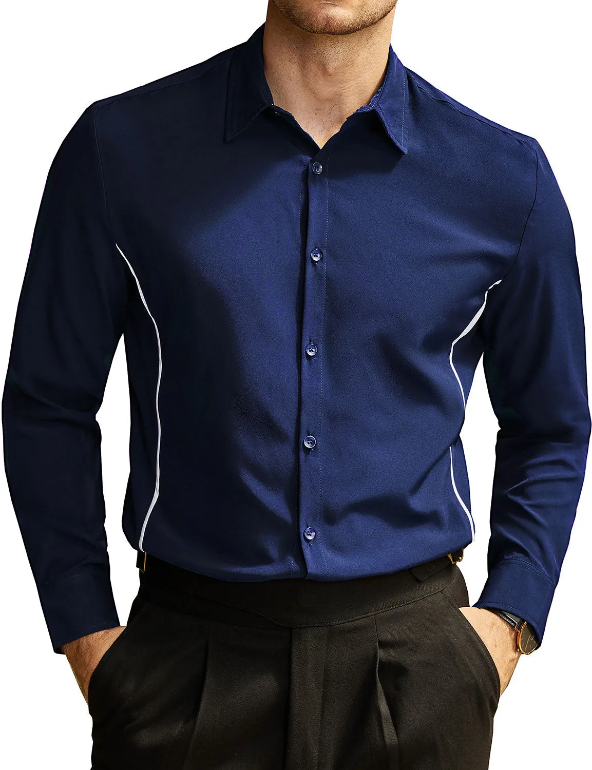 Men's Casual Solid Color Button Up Long Sleeve Dress Shirt