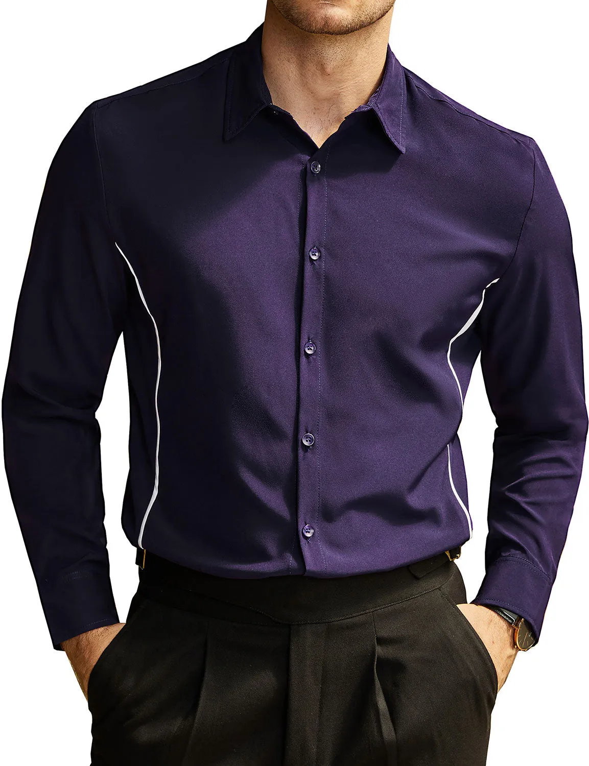 Men's Casual Solid Color Button Up Long Sleeve Dress Shirt