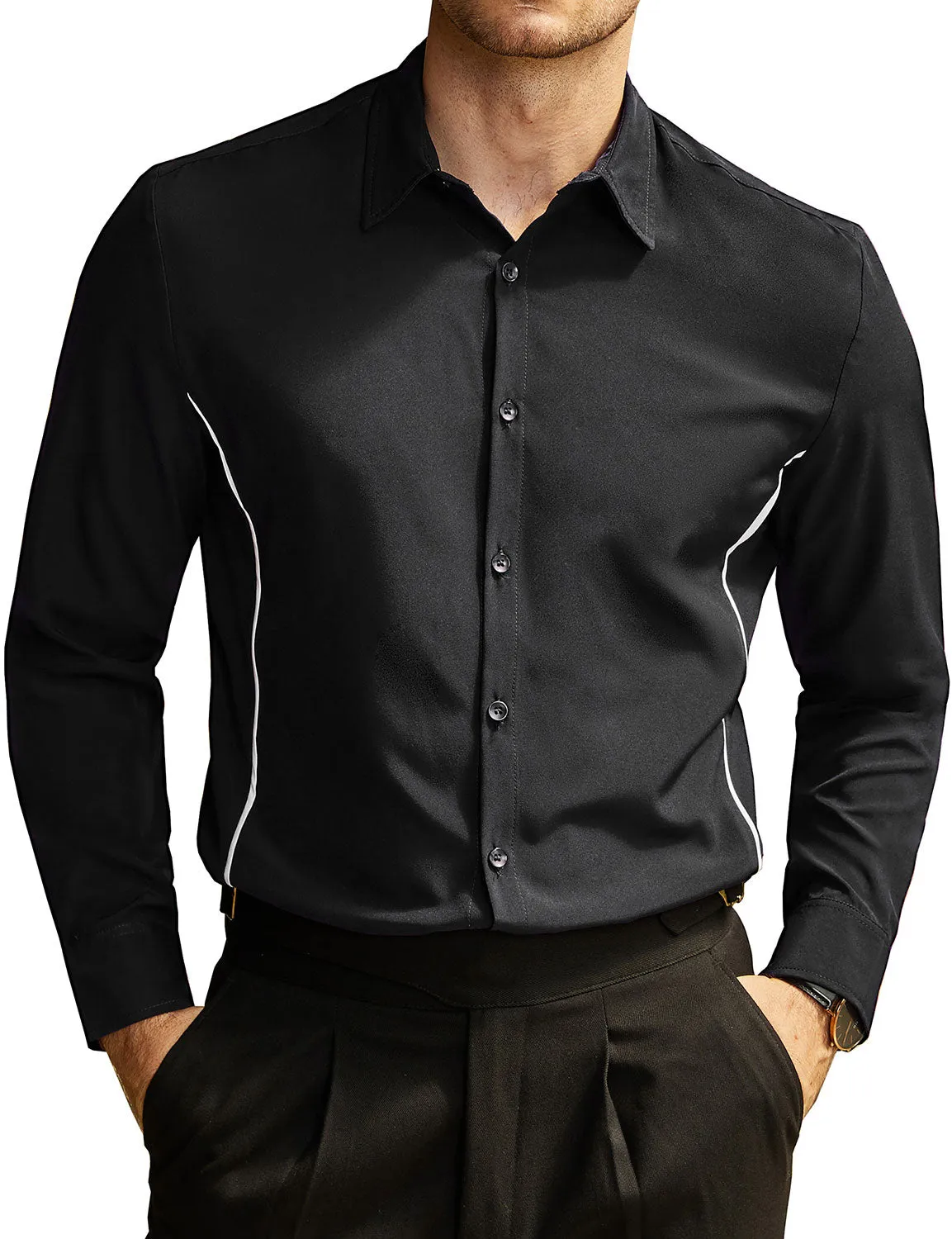 Men's Casual Solid Color Button Up Long Sleeve Dress Shirt