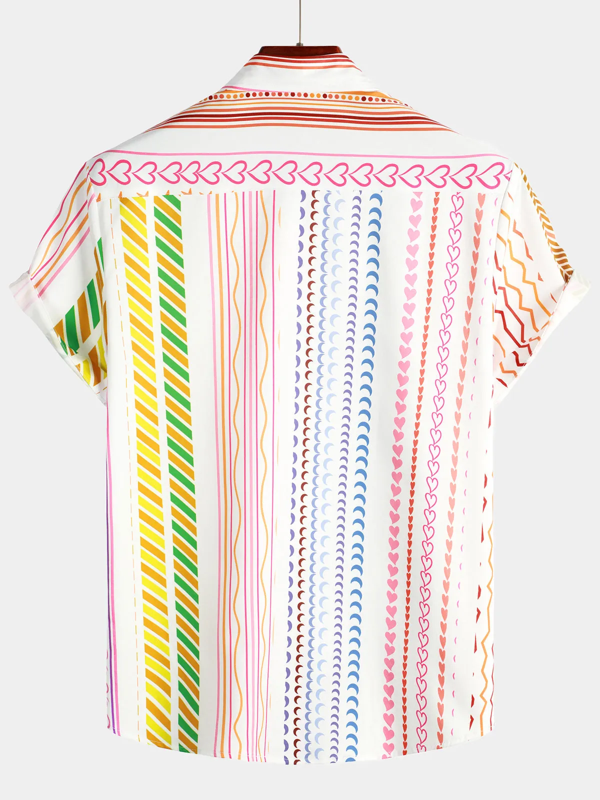 Men's Casual Striped Print Retro Pocket Button Up Summer Short Sleeve Shirt