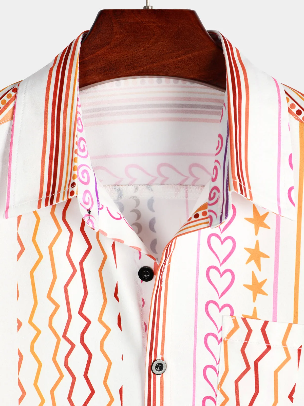 Men's Casual Striped Print Retro Pocket Button Up Summer Short Sleeve Shirt