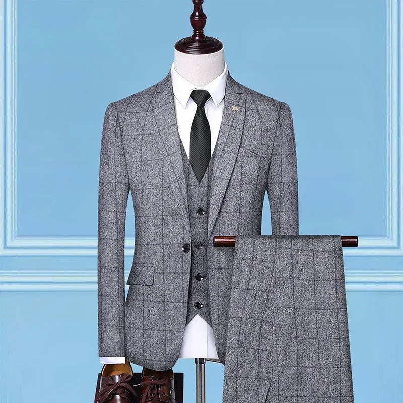 Men's Checkered Three-Piece Suits,