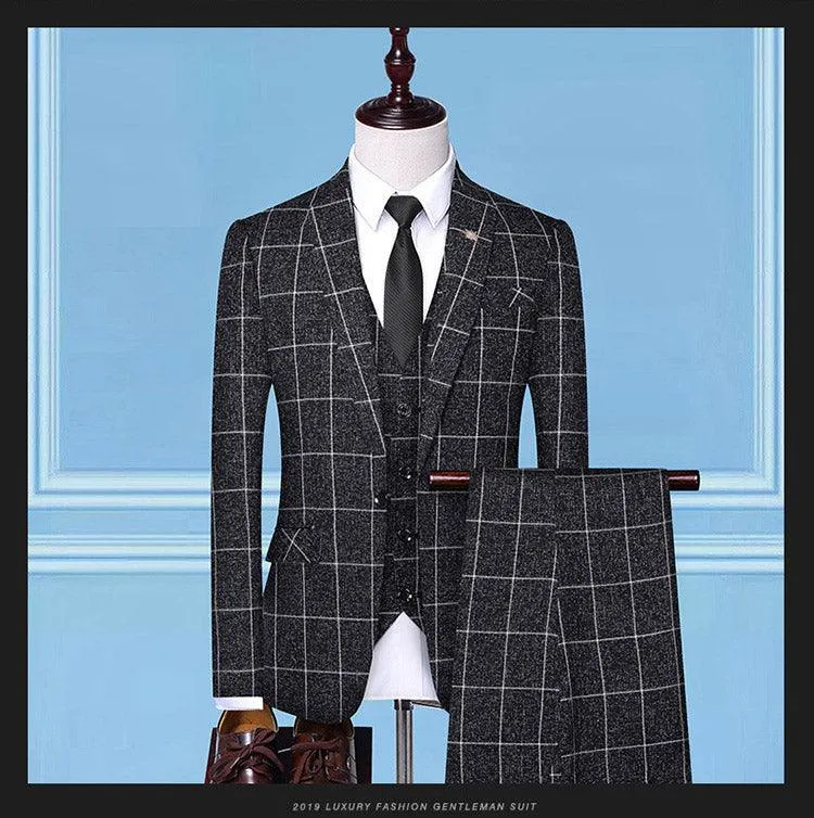 Men's Checkered Three-Piece Suits,