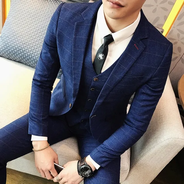 Men's Fashion Casual Business Suit ( Jackets   Vest   Pants ) Up To 4XL