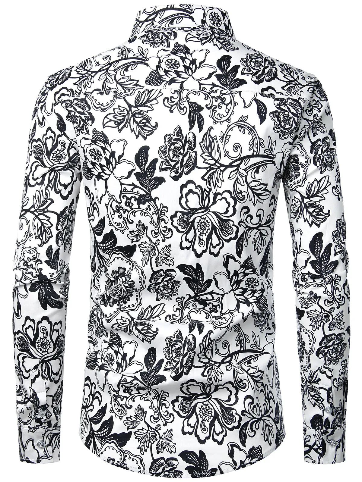 Men's Floral Long Sleeve Cotton Casual Button Down  Shirt