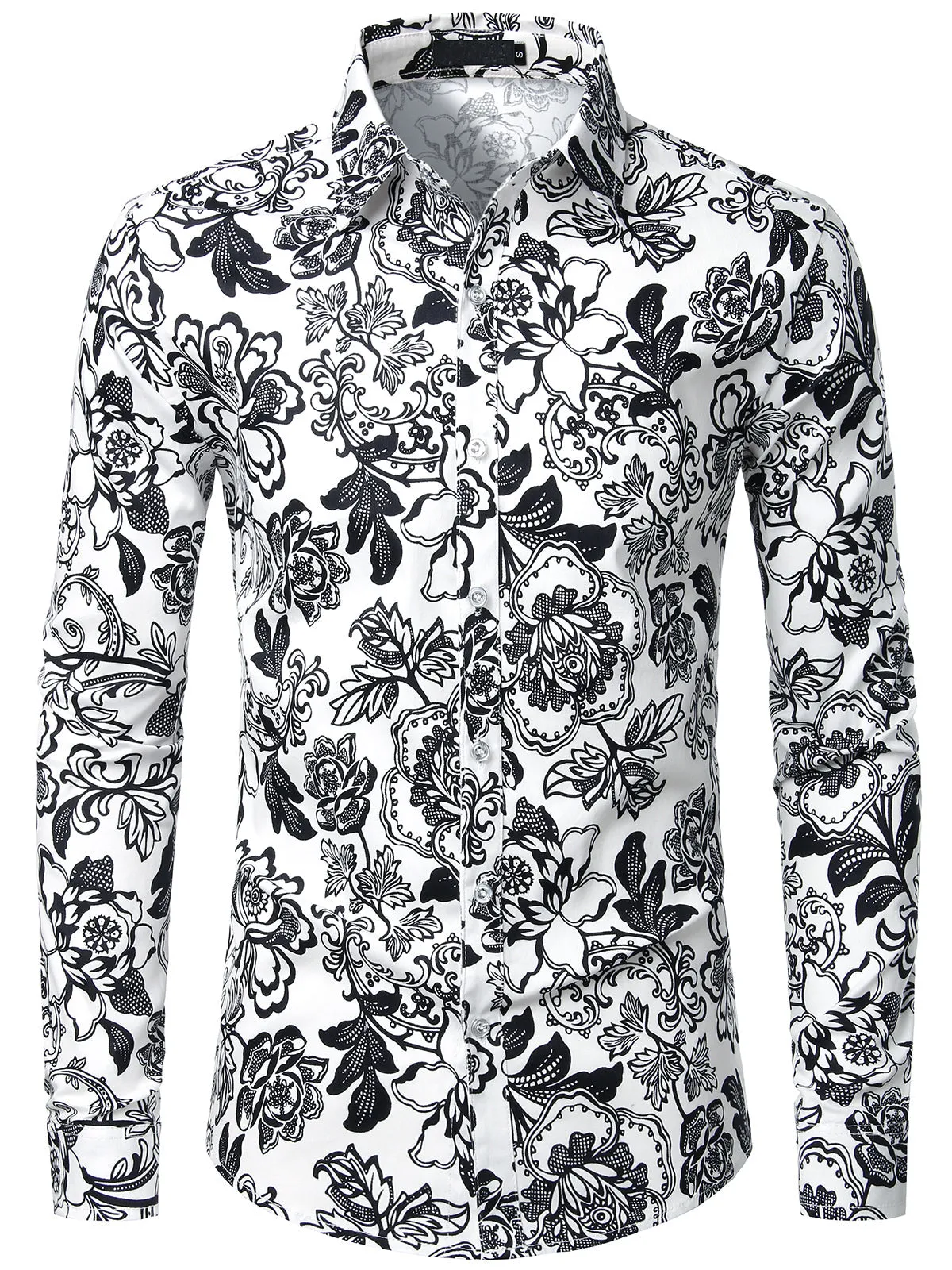 Men's Floral Long Sleeve Cotton Casual Button Down  Shirt