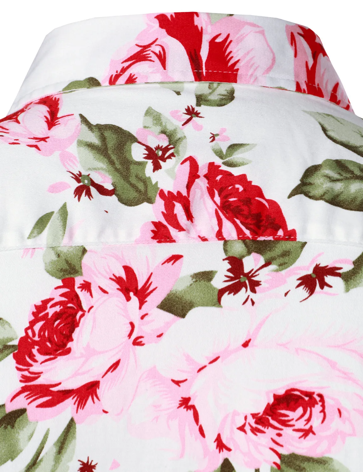 Men's Floral Print White Casual Tops Button Up Long Sleeve Dress Shirt