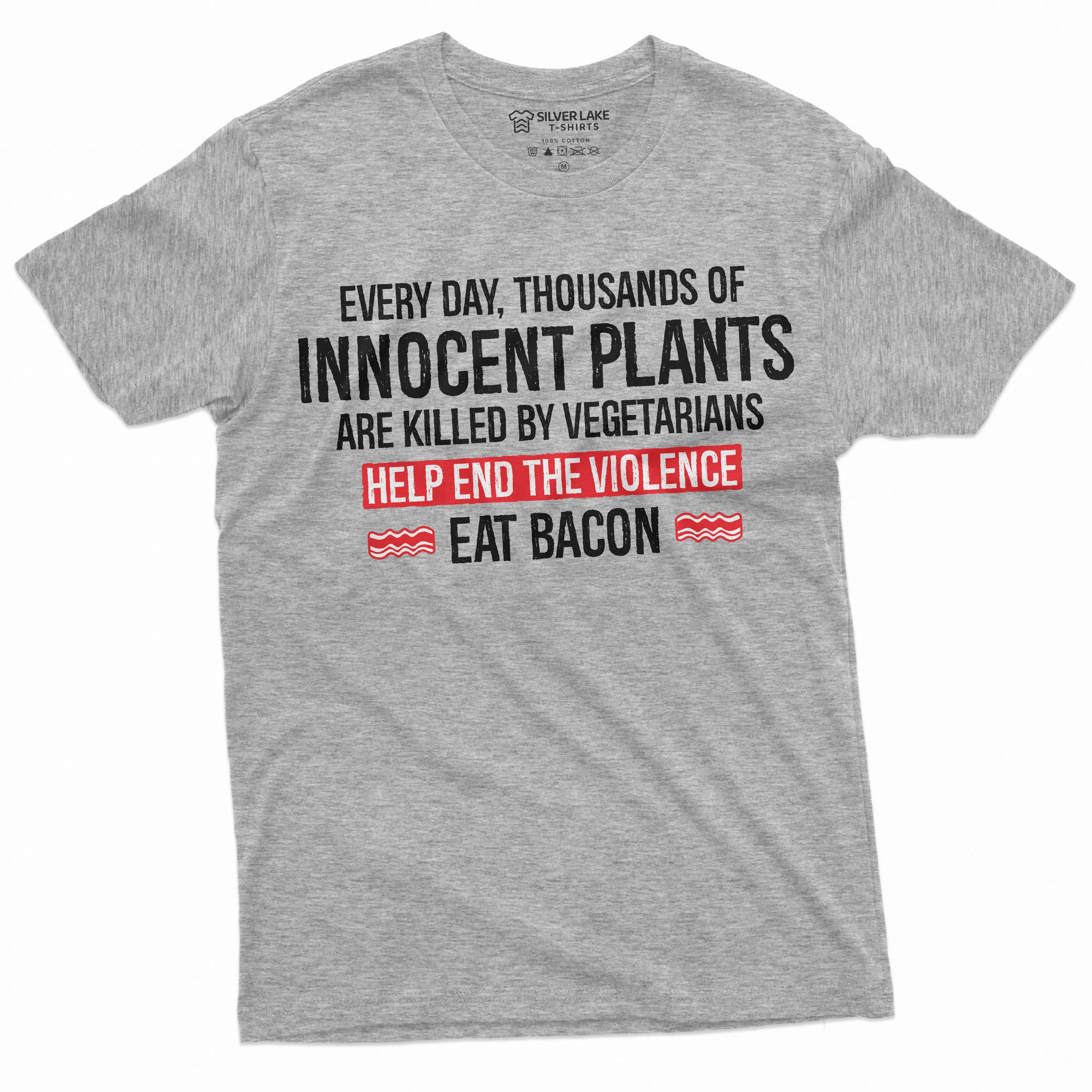 Men's Funny Eat Bacon Anti Vegan Veganism Tee Shirt BBQ Grilling Steak Tee